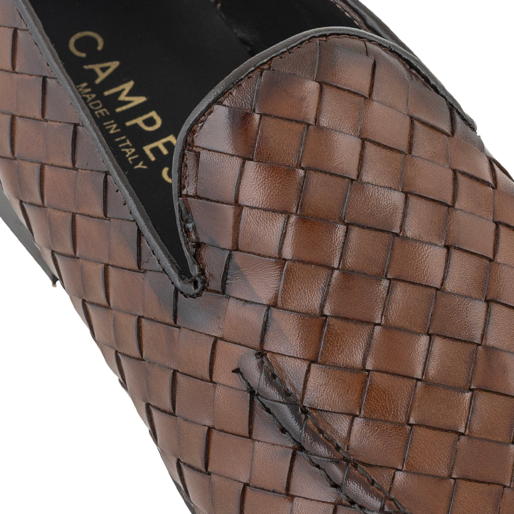 Brown Woven Leather Loafers