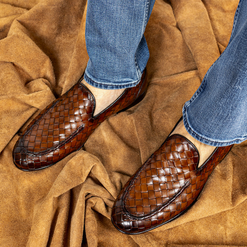 Brown Woven Leather Loafers