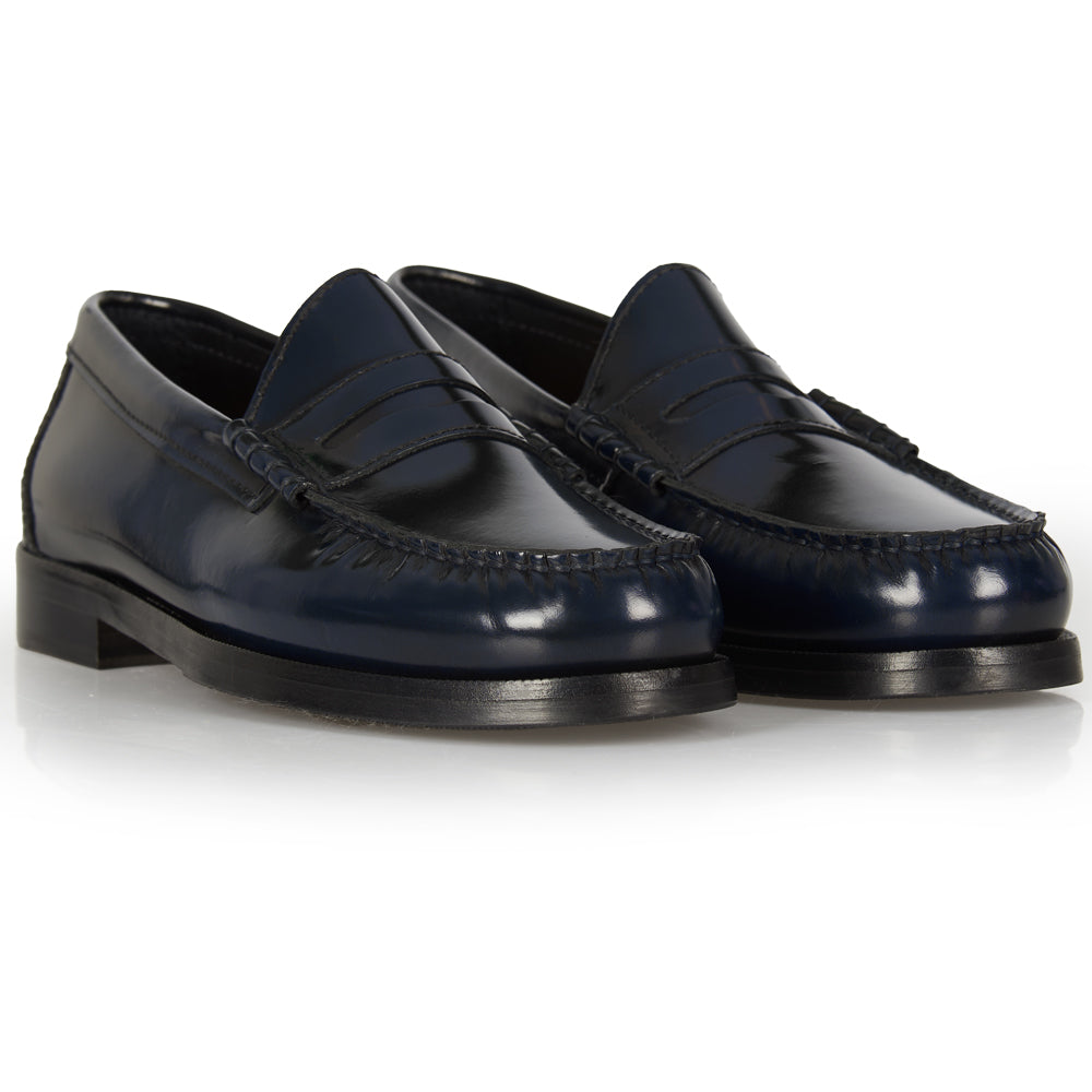 Mocassino Penny blu con cuciture a mano