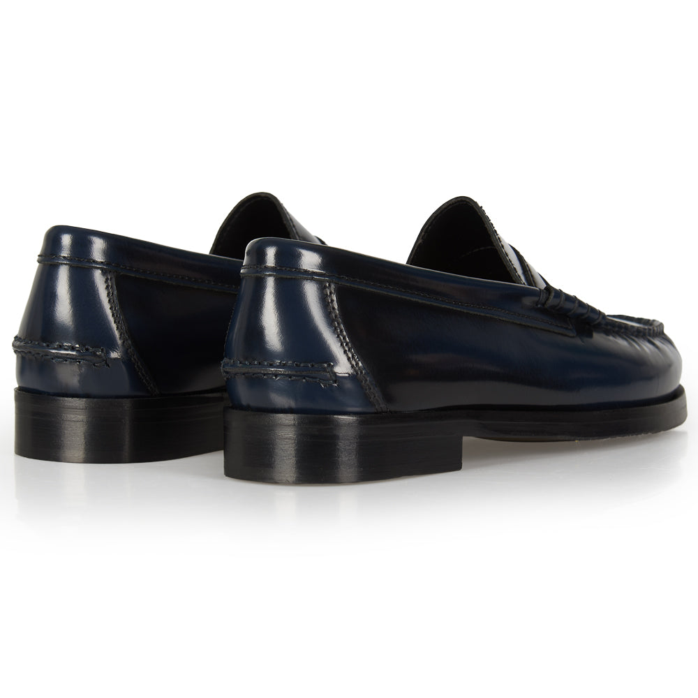 Mocassino Penny blu con cuciture a mano