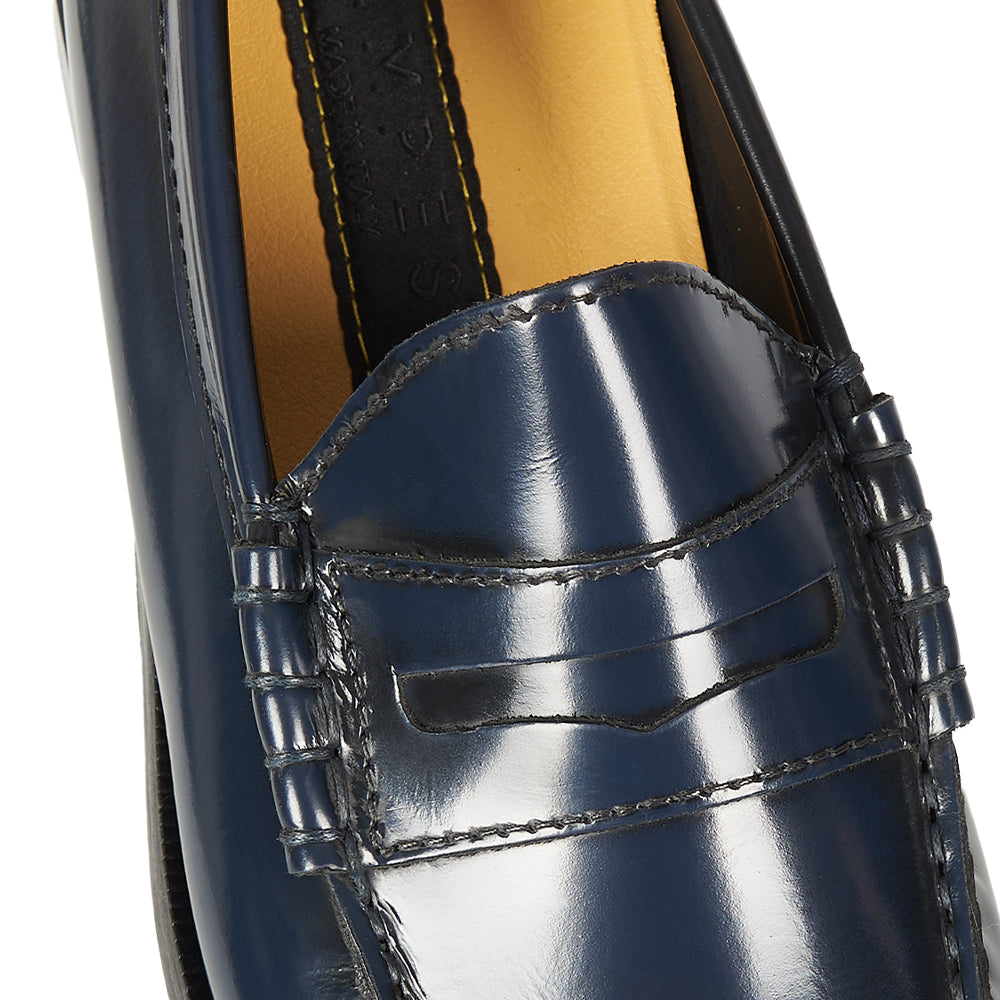 Mocassino Penny blu con cuciture a mano