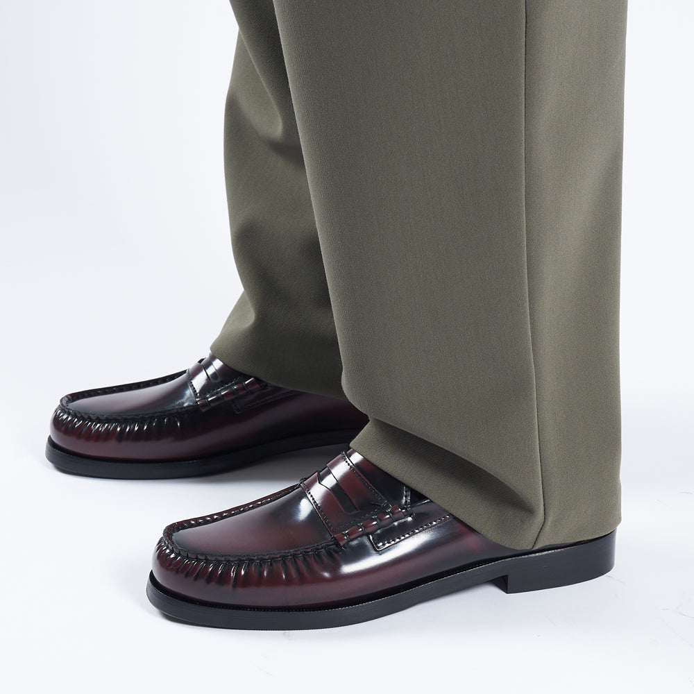 Burgundy Penny Loafer with Hand Stitching