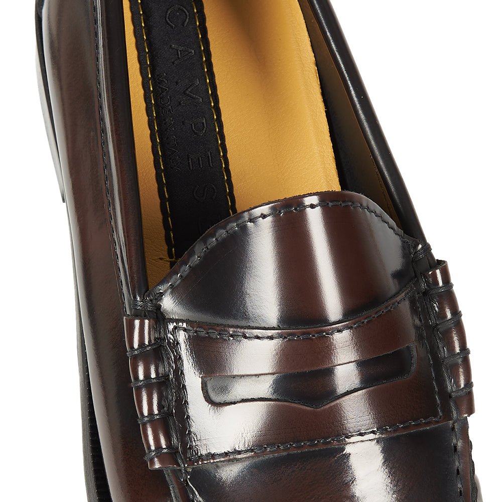 Mocassino Penny marrone con cuciture a mano