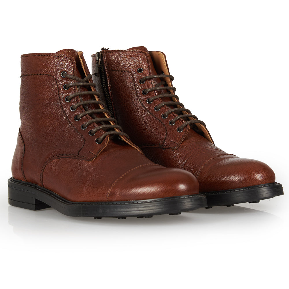 Leather lace-up ankle boot with laces and zip