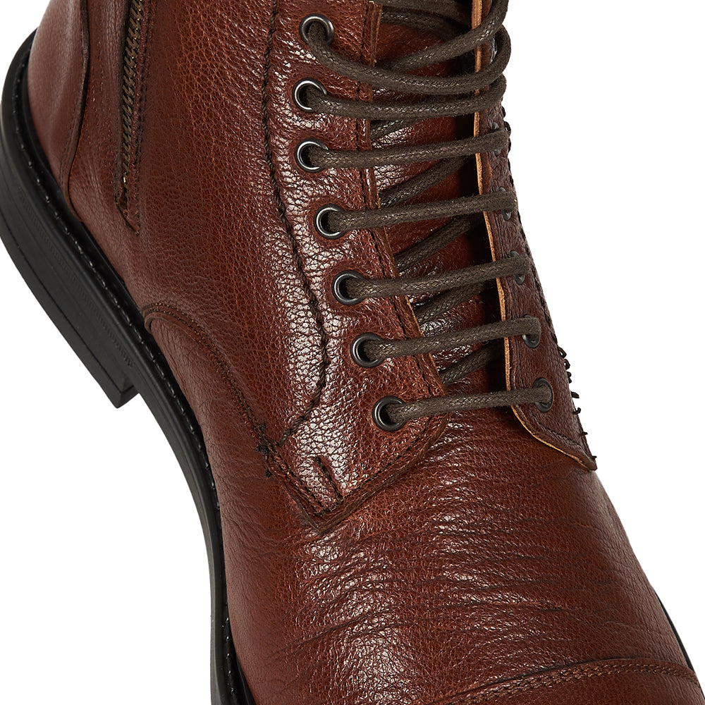 Leather lace-up ankle boot with laces and zip