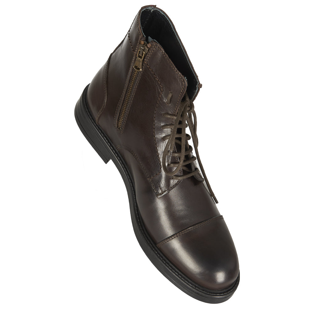 Stivaletto in pelle con allaccio e cerniera