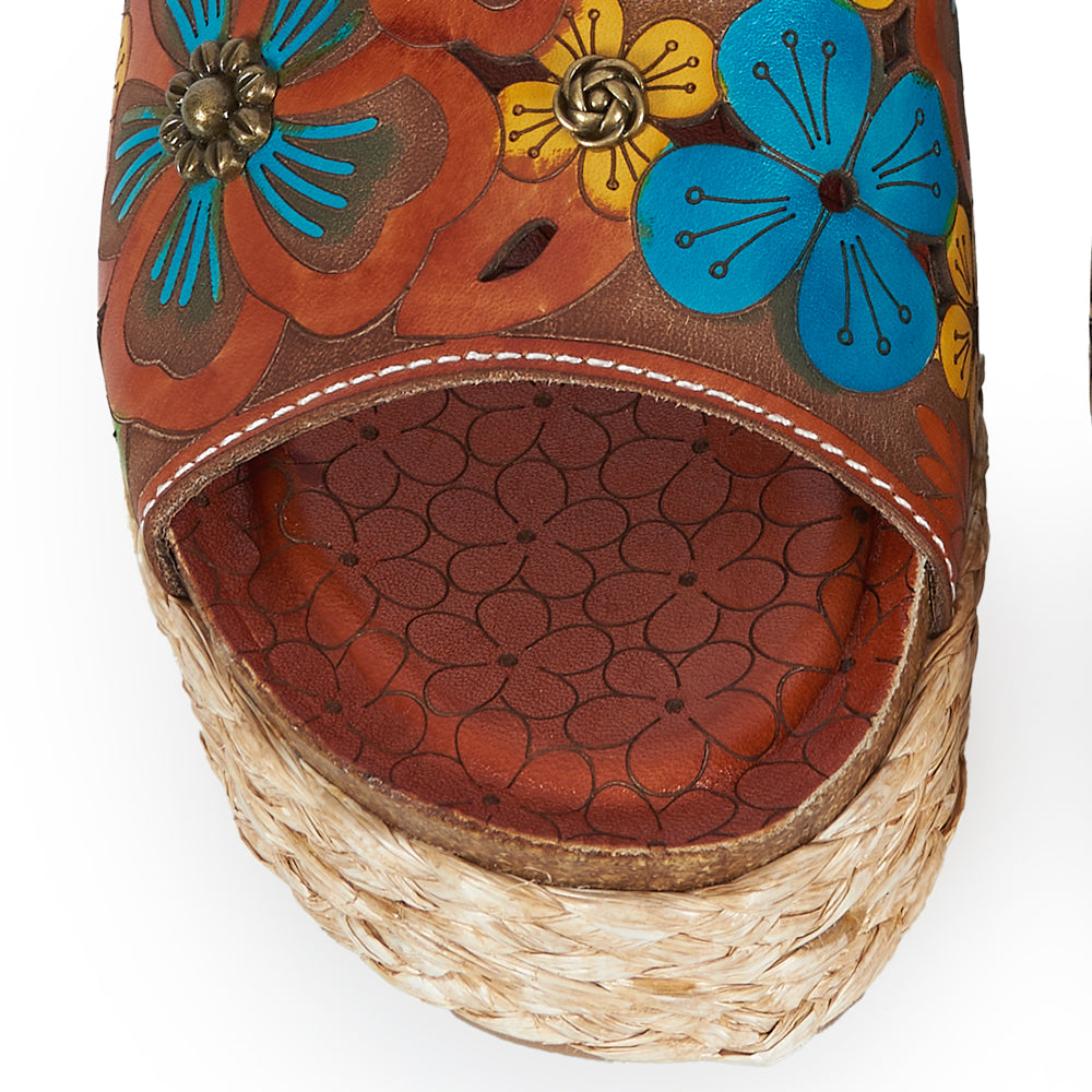 Sabot Espadrillas stile fiorato- cuoio