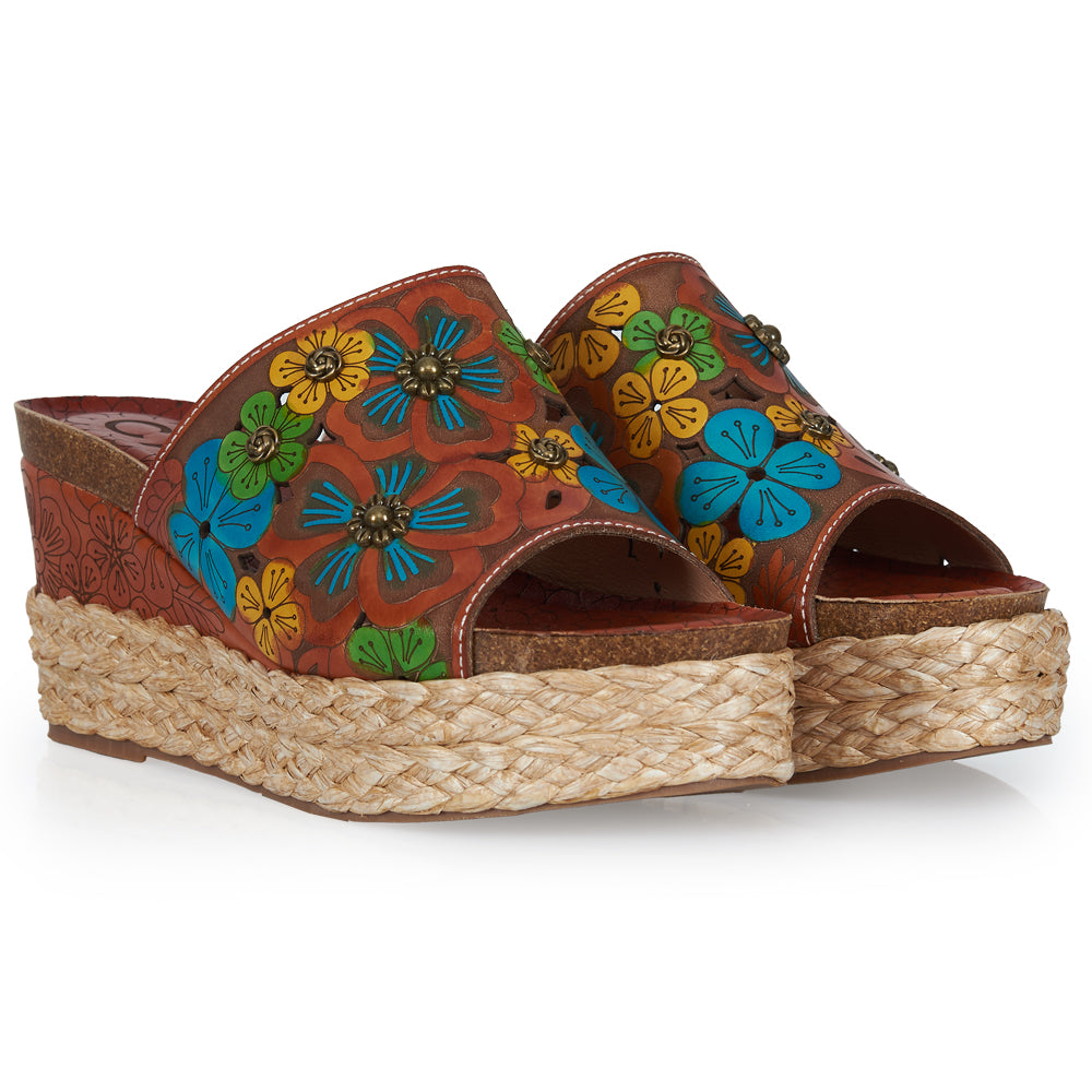 Sabot Espadrillas stile fiorato- cuoio