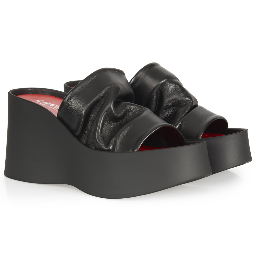 Sabot Platform Zeppa ruched Nero