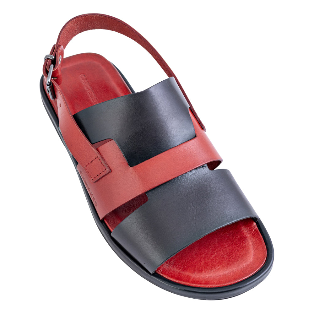 Sandale enveloppée de cuir noir et rouge