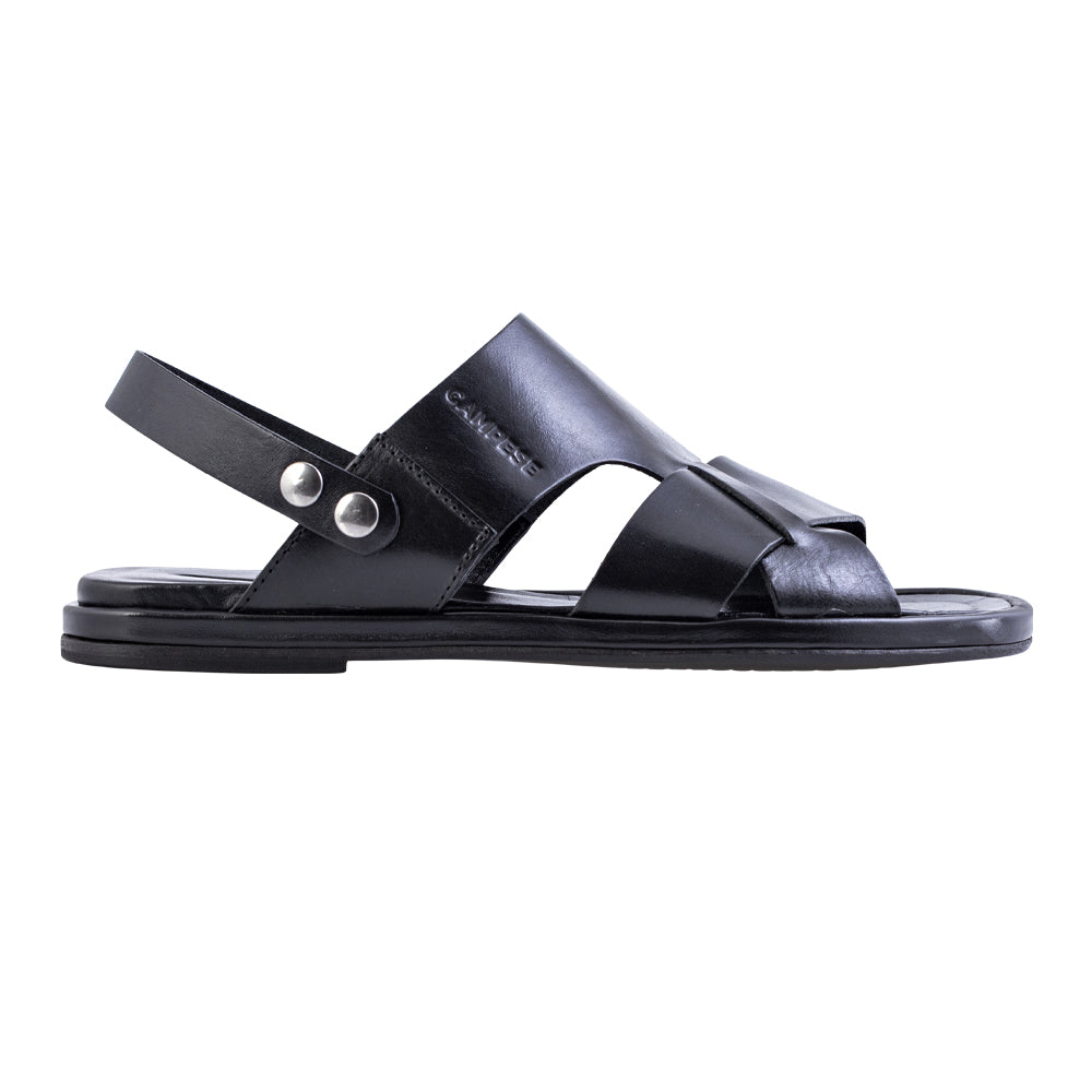 Sandalo fascia intrecciata in pelle nera