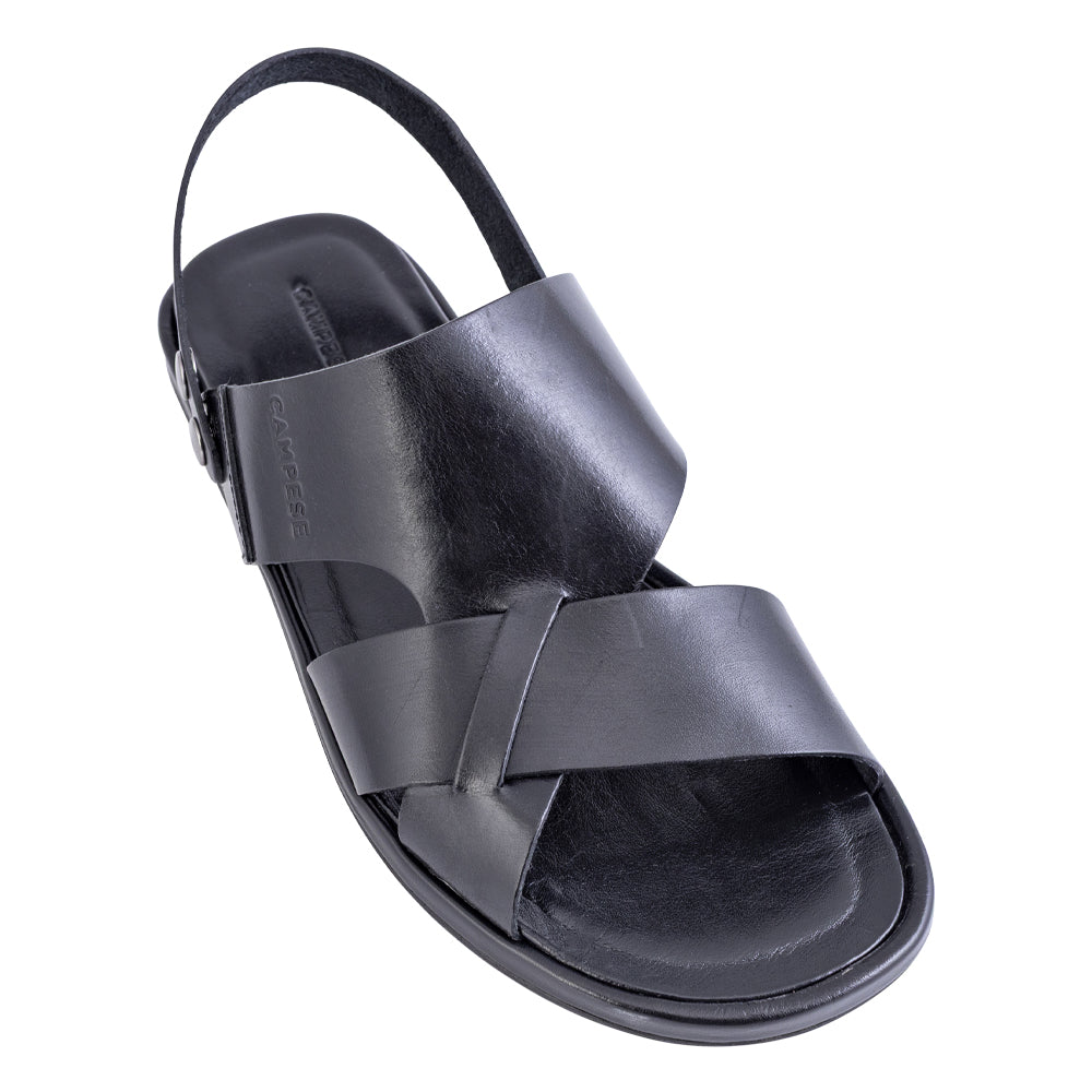 Sandalo fascia intrecciata in pelle nera