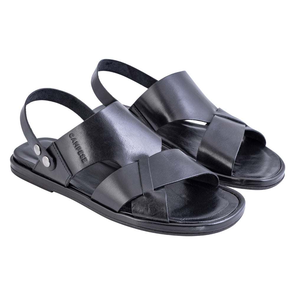 Sandalo fascia intrecciata in pelle nera