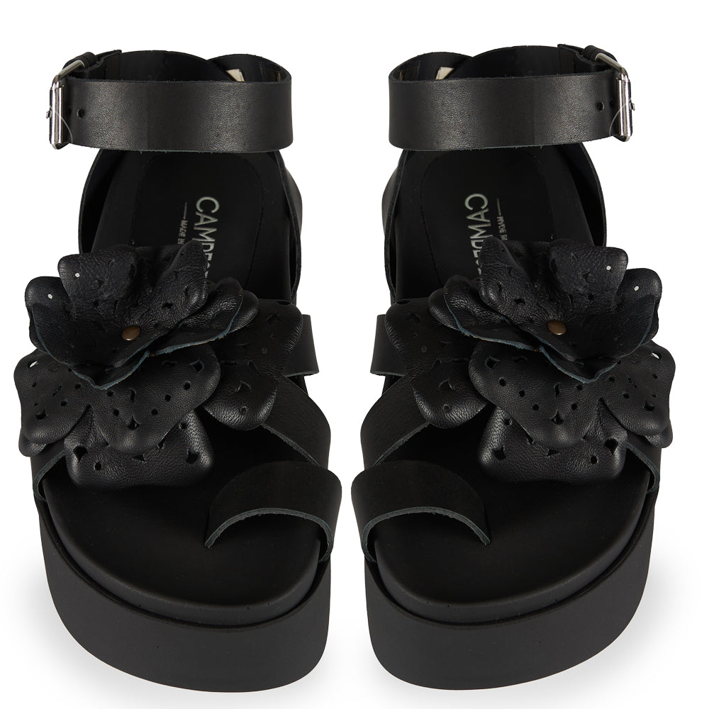Sandalo Platform in chunky floreale nero