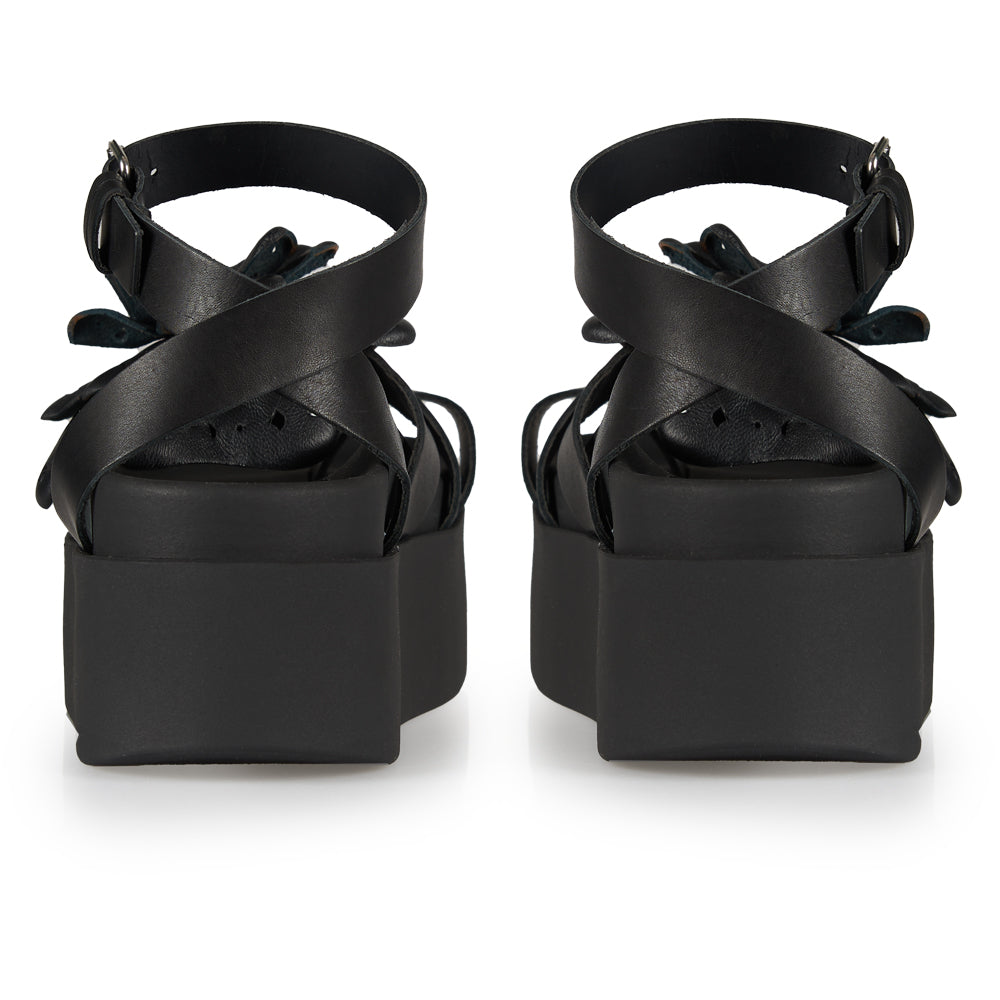 Sandalo Platform in chunky floreale nero