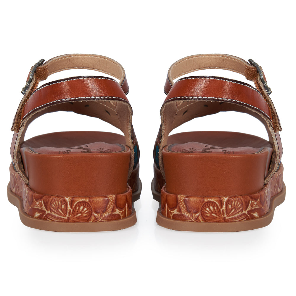 Sandalo Platform stile floreale - cuoio