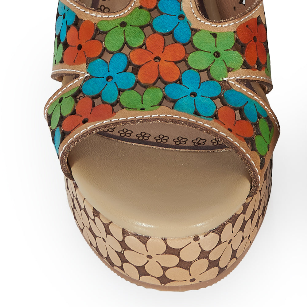 Sandalo T-strap stile floreale - beige