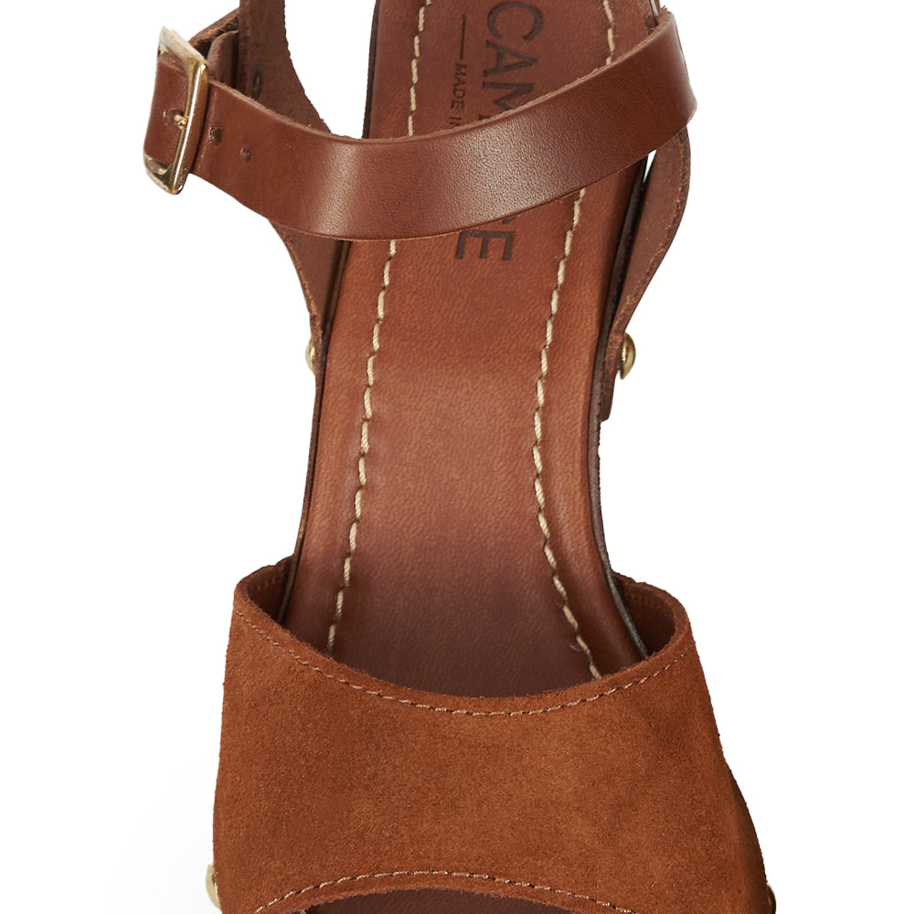 Sandalo Tacco Alto Camoscio Brown e Cuoio