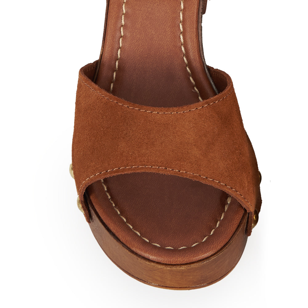 Sandalo Tacco Alto Camoscio Brown e Cuoio