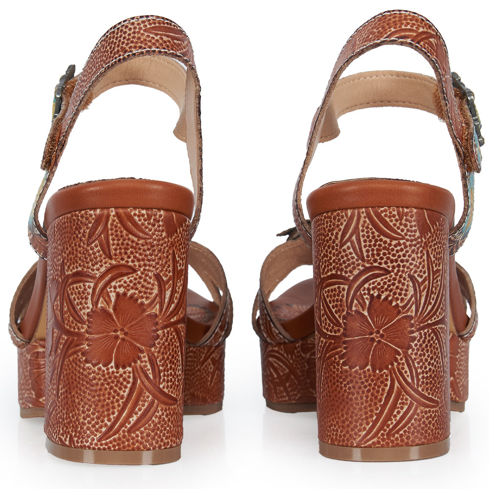 Sandalo t-strap stile floreale - cuoio fiore