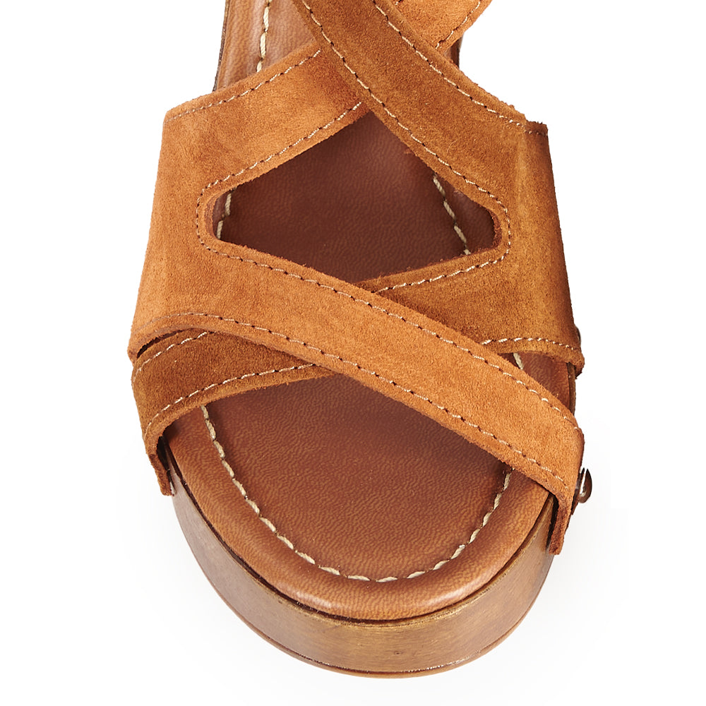 Sandalo tacco alto incrociato camoscio cuoio