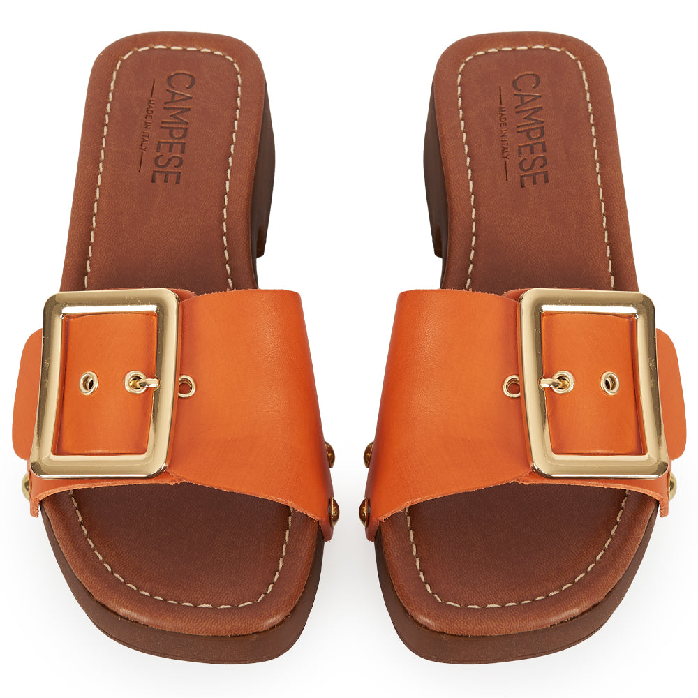 Zoccoletto glam in pelle arancio albicocca