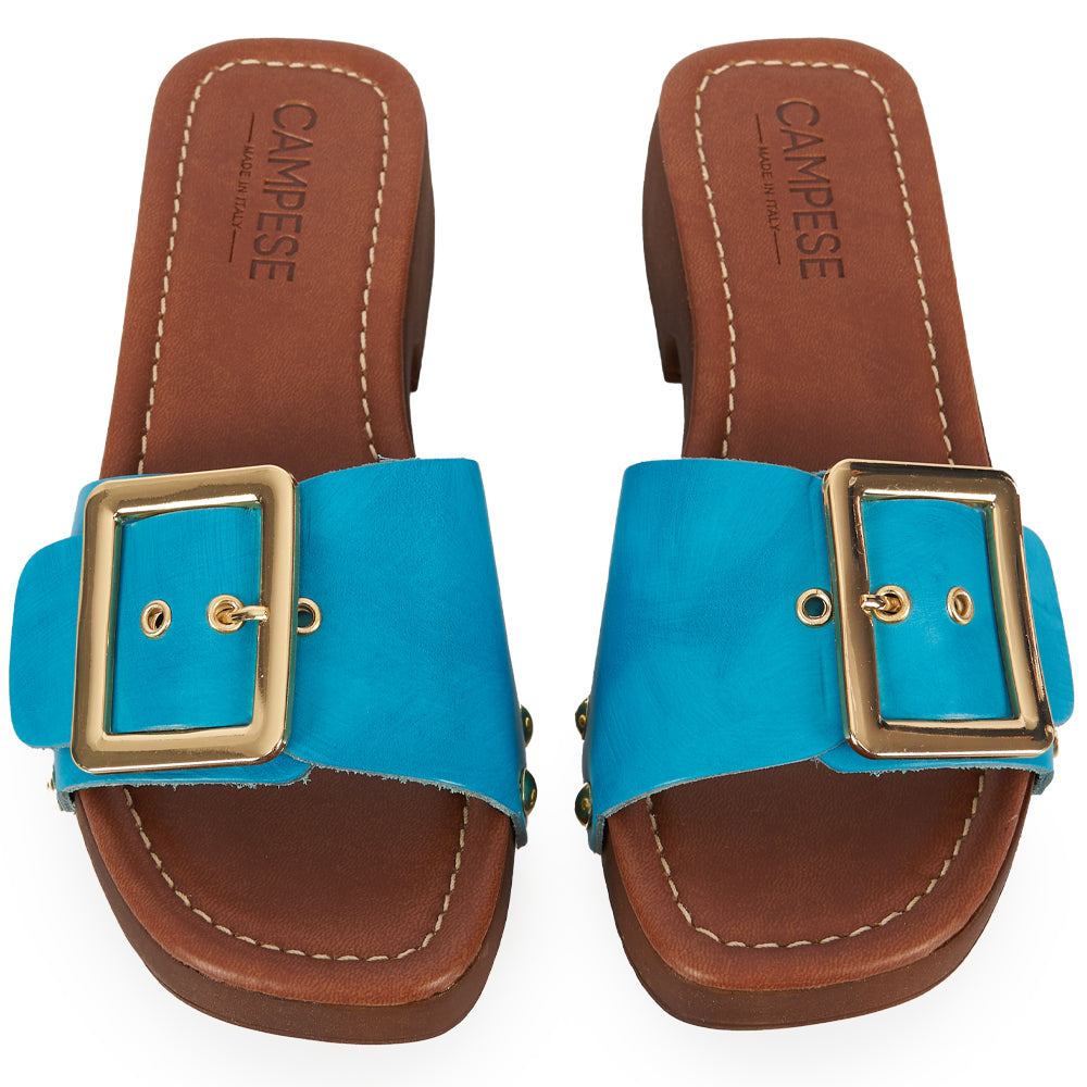 Zoccoletto glam in pelle bluette