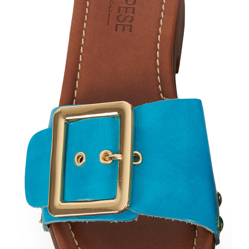 Zoccoletto glam in pelle bluette