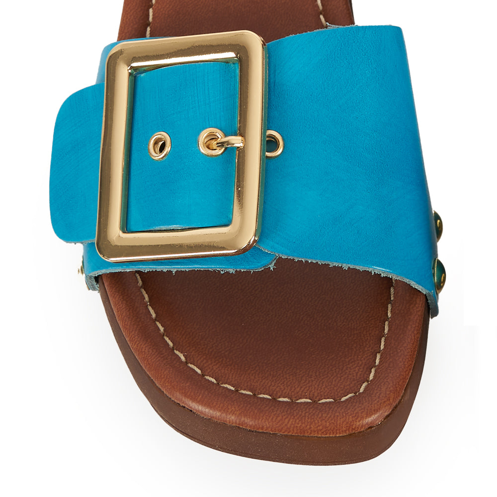 Zoccoletto glam in pelle bluette