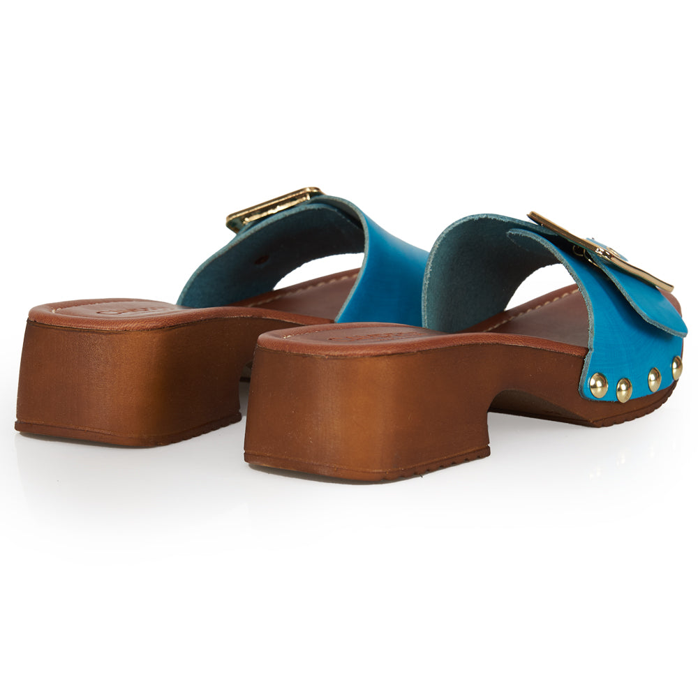 Zoccoletto glam in pelle bluette