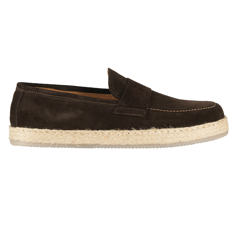 Mocasino suede dark brown rubberized rope sole