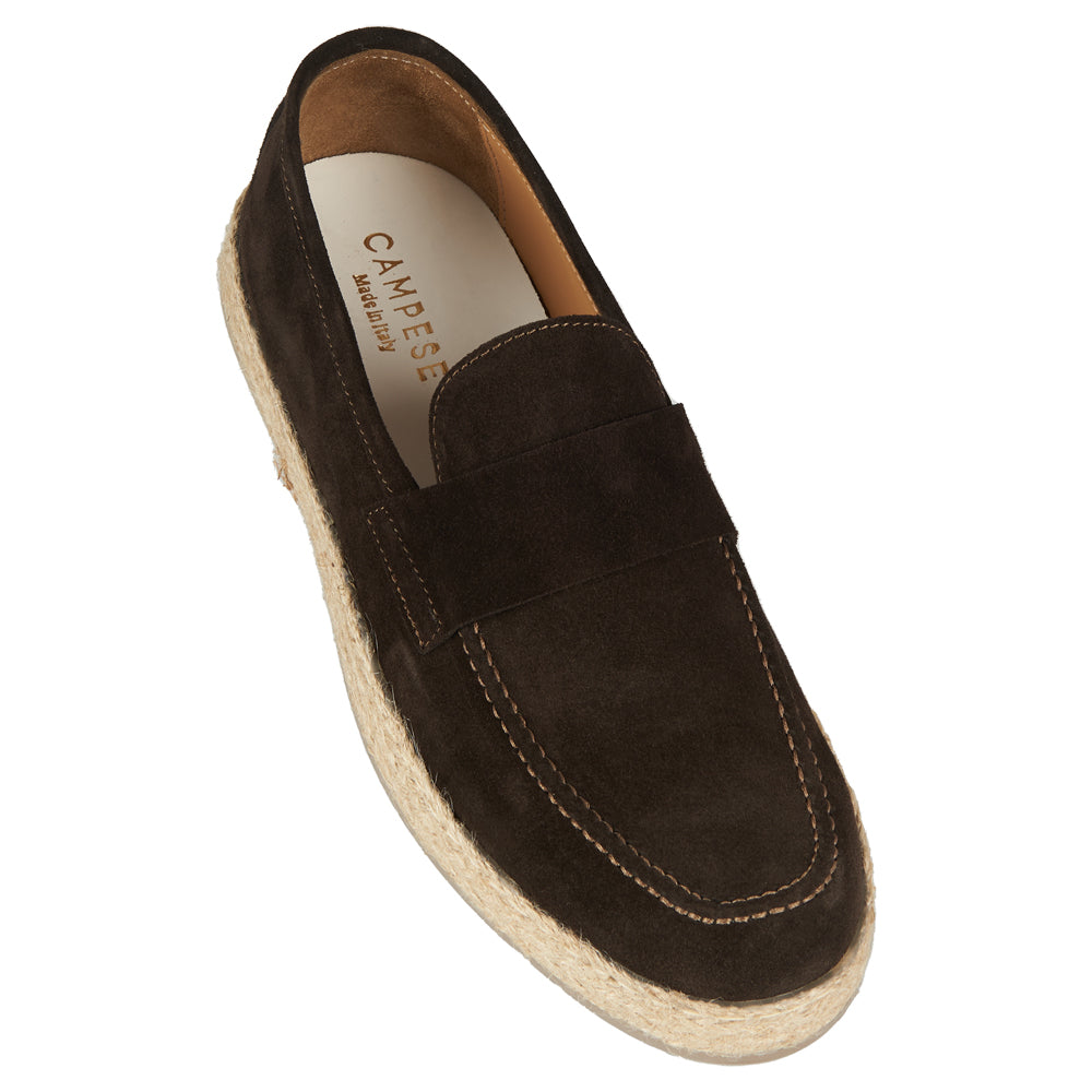 Mocasino suede dark brown rubberized rope sole