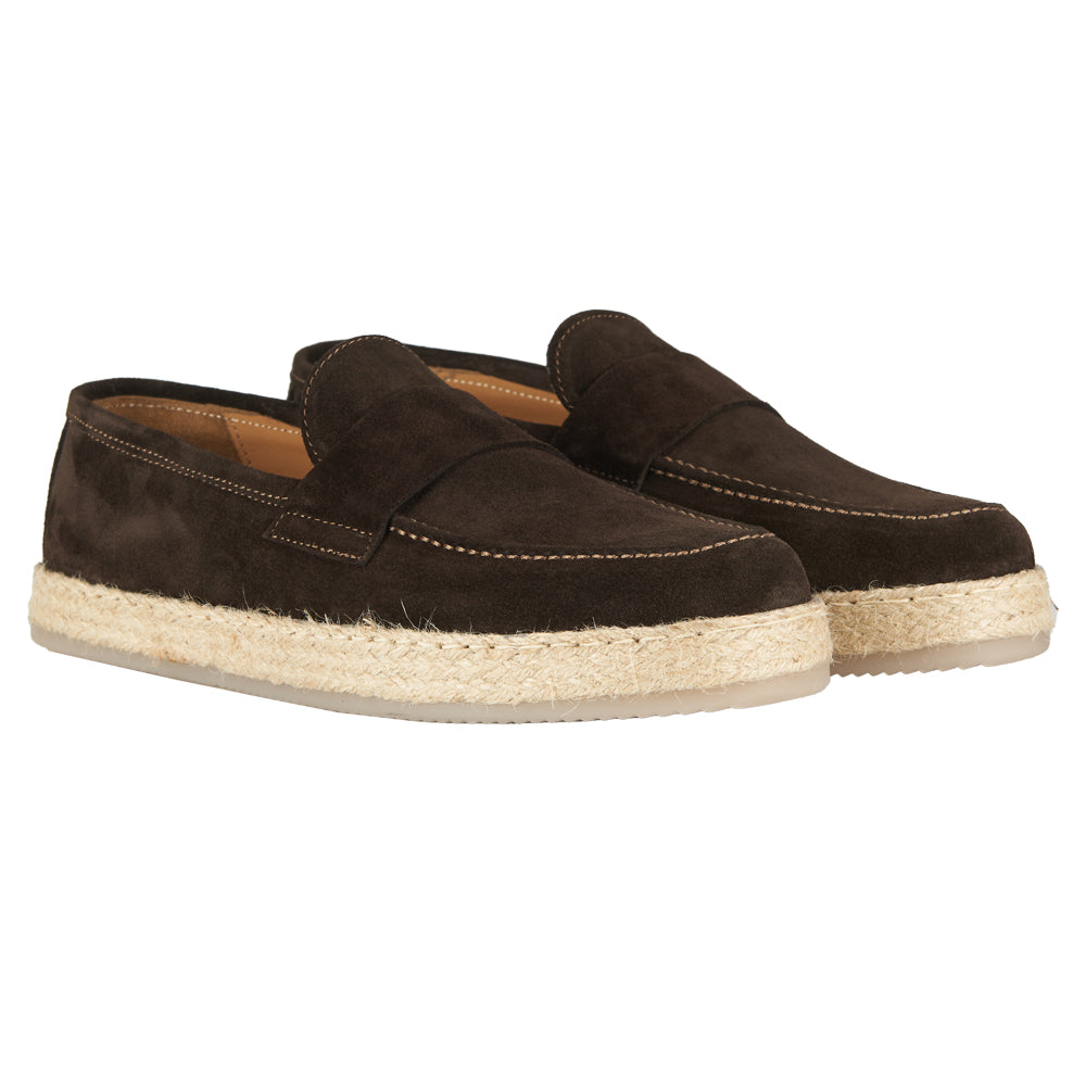 Mocasino suede dark brown rubberized rope sole