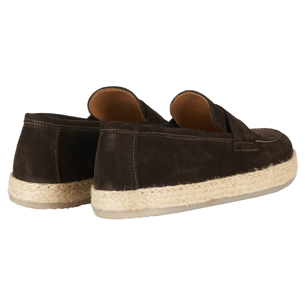 Mocasino suede dark brown rubberized rope sole