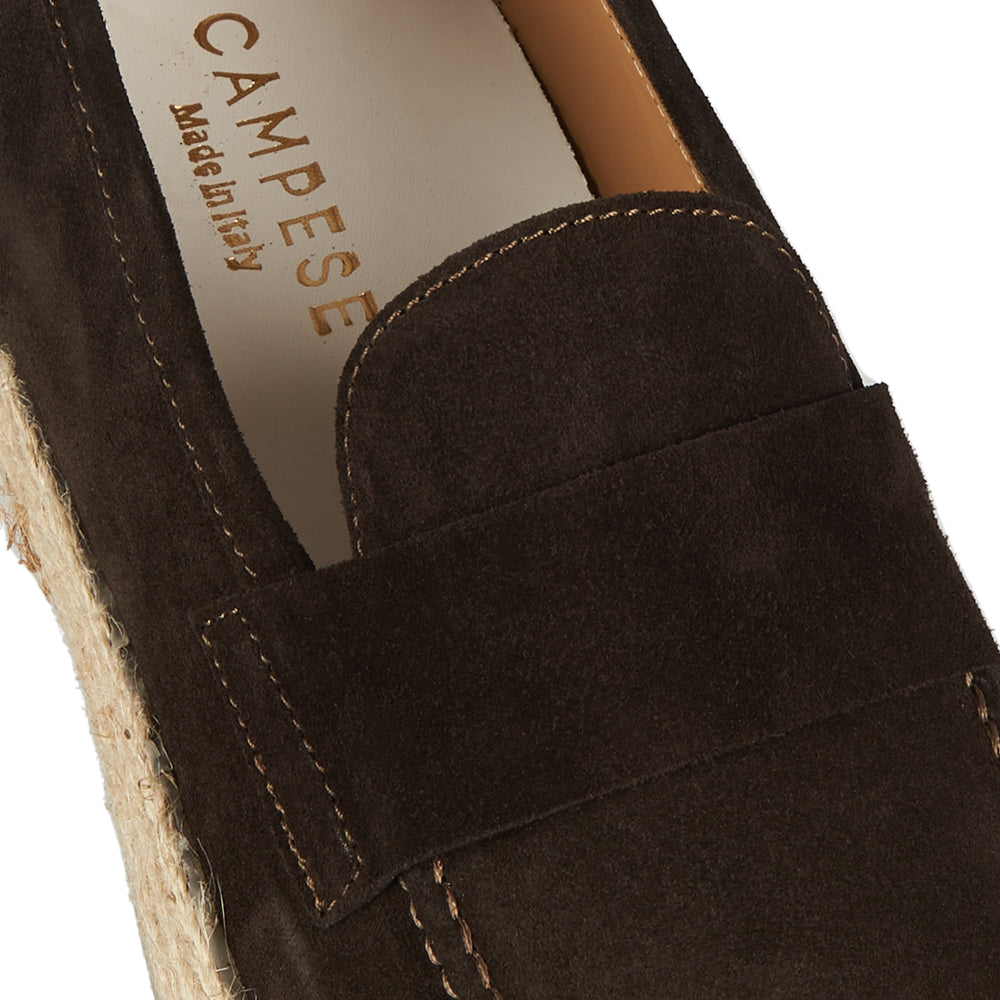 Mocasino suede dark brown rubberized rope sole