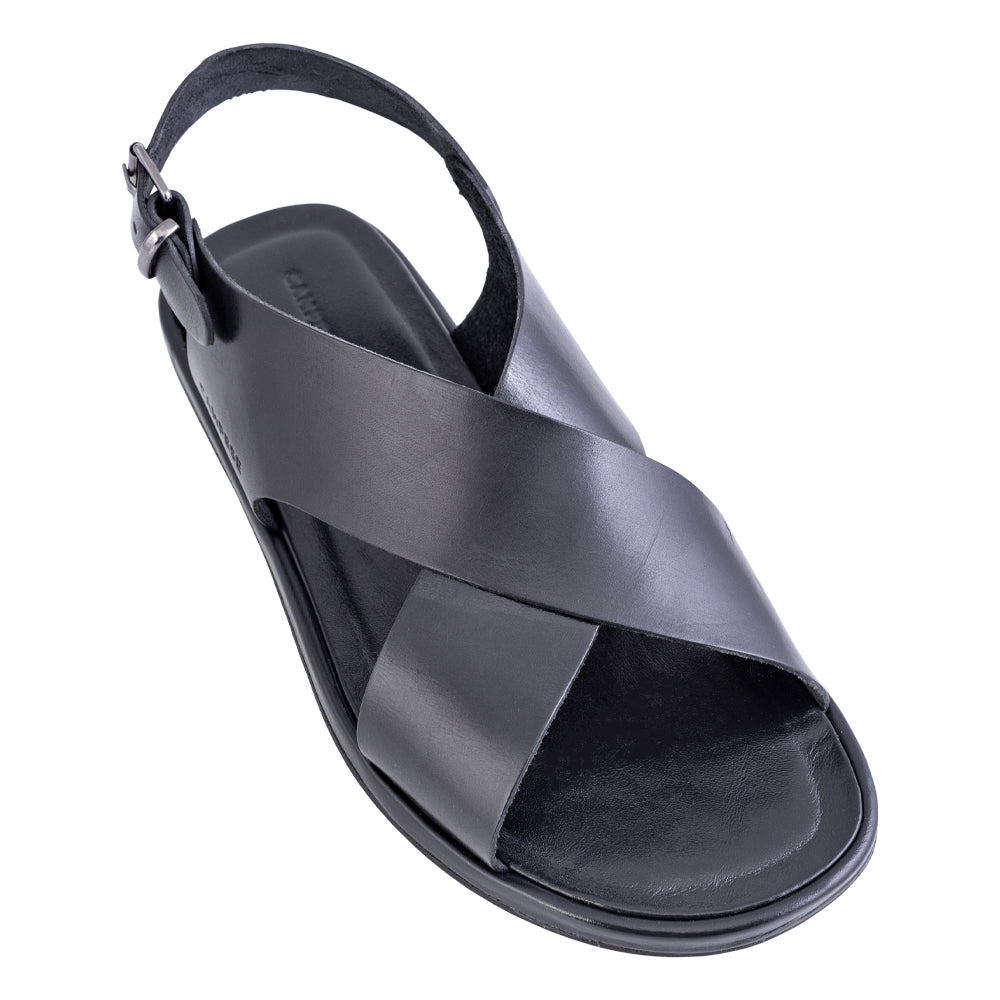 Sandalo incrociato in pelle nera