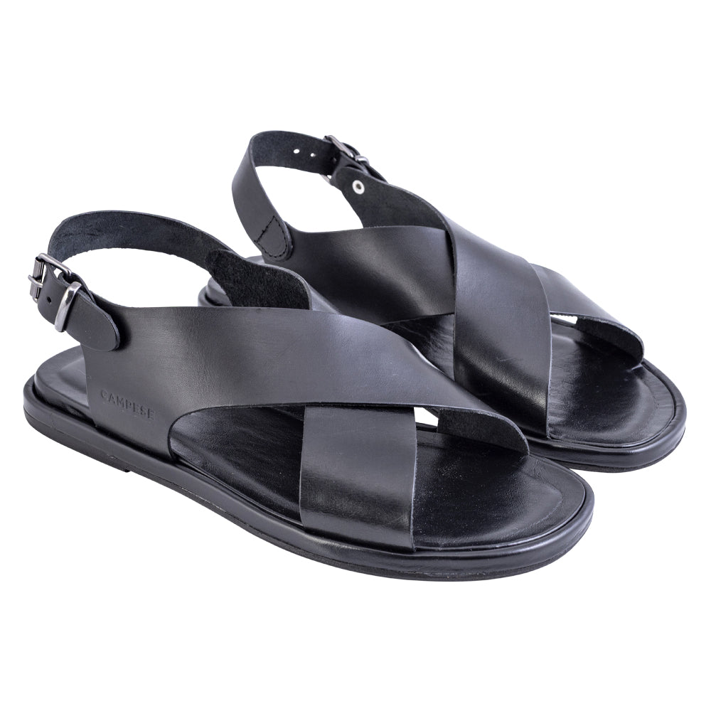 Sandalo incrociato in pelle nera