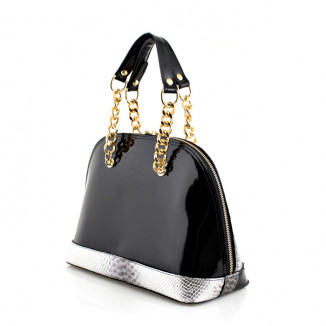 Handbag in black/silver leather