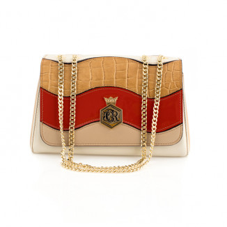 Shoulder bag in white/red - green/yellow - turquoise/lilac leather
