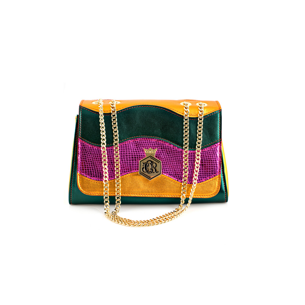 Shoulder bag in green/yellow leather