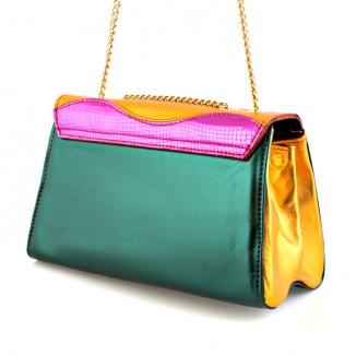 Shoulder bag in green/yellow leather