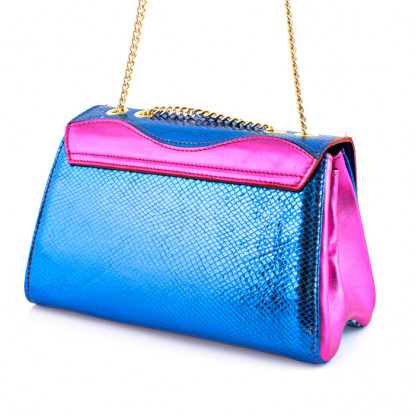 Shoulder bag in turquoise/lilac leather