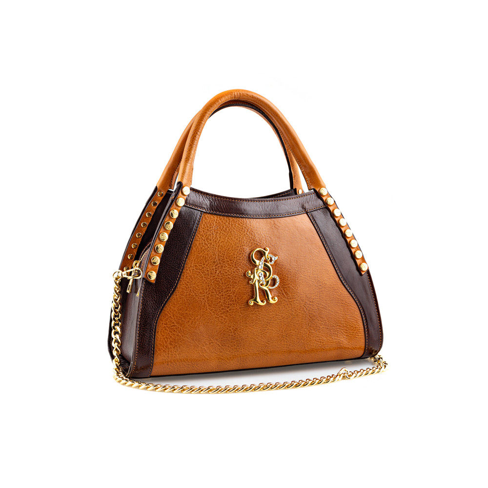 Handbags, smooth brown leather + smooth light brown leather