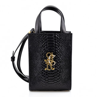Small handbag with black python print and smooth black leather