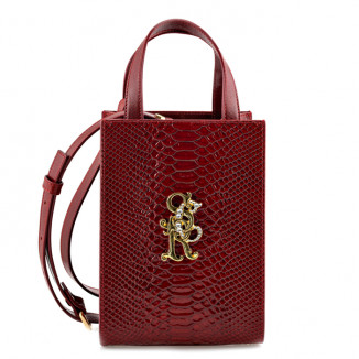 Petit sac à main imprimé python rouge et cuir lisse rouge