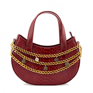 Small handbag with round base and two red python print handles
