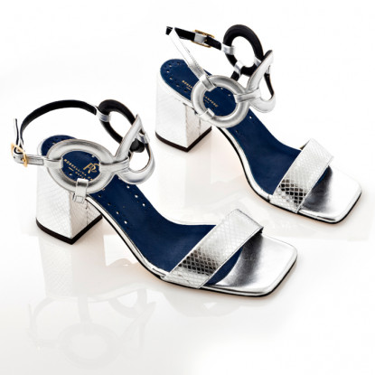 Silver laminated high heel sandals