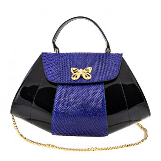 Handbag central purple python print and black patent leather