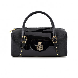 Handbag in smooth black leather