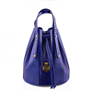 Handbag in smooth purple leather and python print